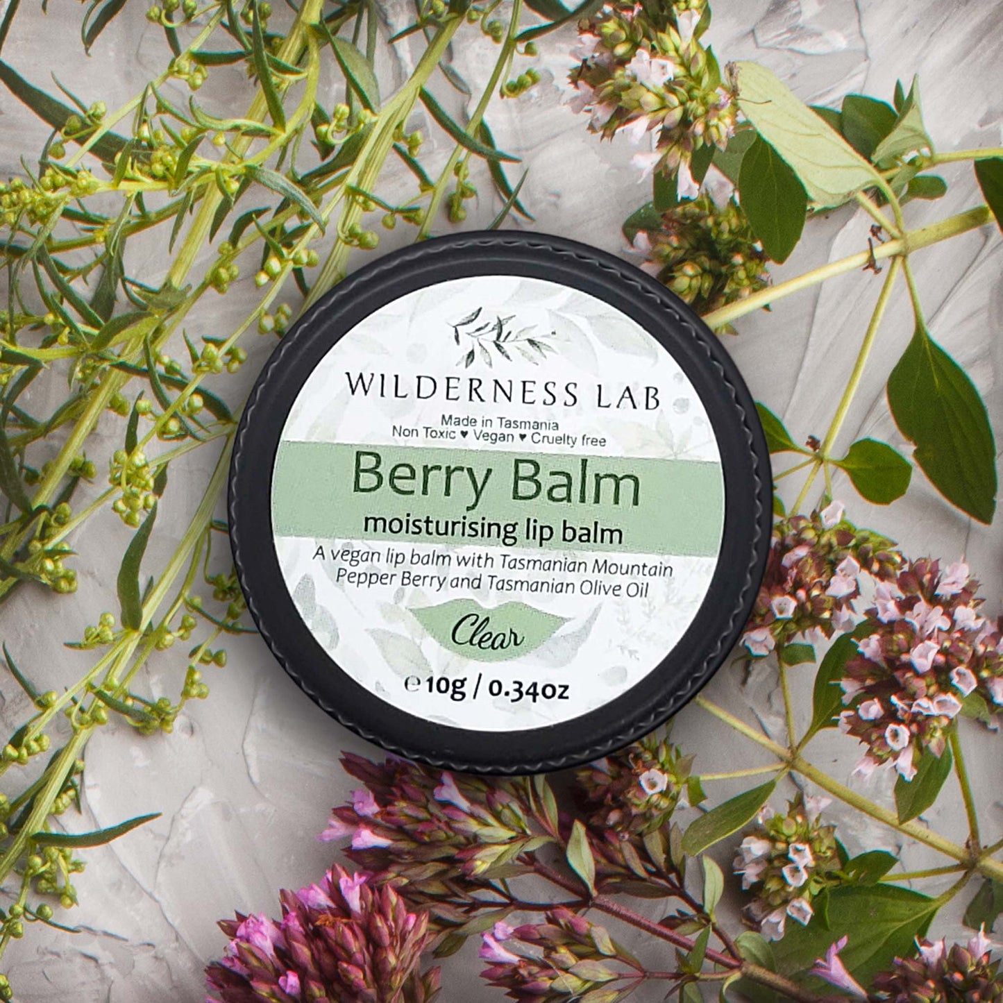 Berry Balm - UNtinted. Clear Vegan lip balm with Tasmanian Mountain Pepper Berry